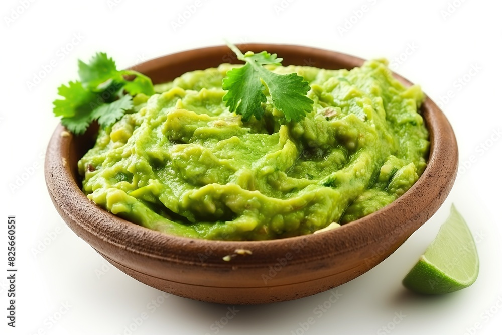 Guacamole in a plate isolated on white background