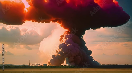 Bomb explosion with mushroom smoke photo