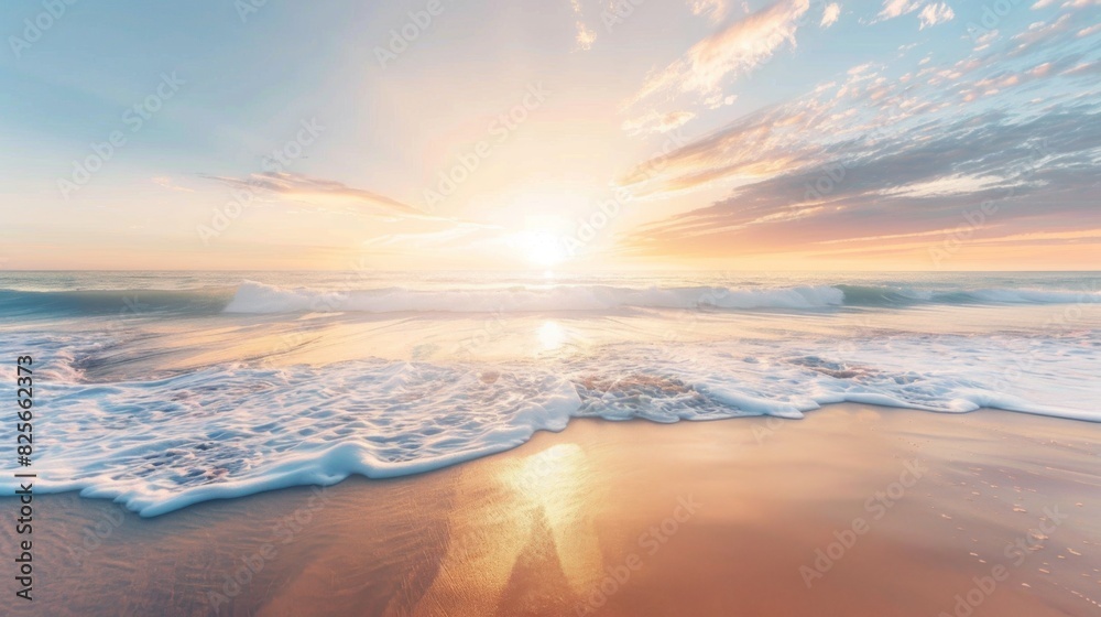 Fototapeta premium Serene Beach Sunrise with Gentle Waves