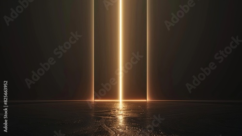 Empty futuristic dramatic sci-fi scene. Reflection of neon lights on wet asphalt. Dark background. Generative AI