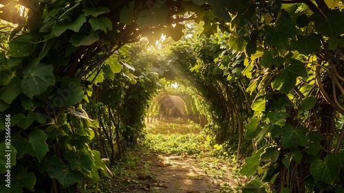 Fantasy Forest Archway Wrapped in Lush Green Vines . Generative Ai