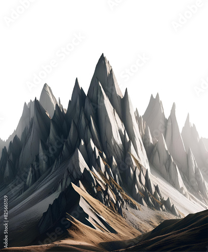 pointed rocks in the mountain isolated on white background
