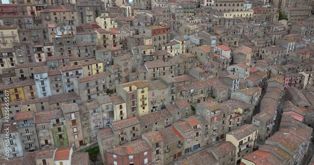 Forward Drone Shot Above Historic Hilltop Homes in Gangi, Sicily, Italy Forward Drone Shot Above Historic Hilltop Homes in Gangi, Sicily, Italy