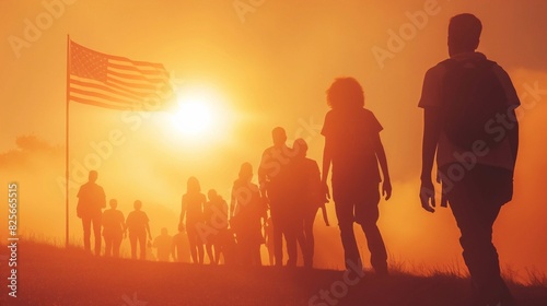 USA flag and people,Independence Day.National Day celebration,silhouette,generative ai art