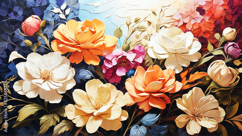 Flower painting realistic colorful pattern wallpaper