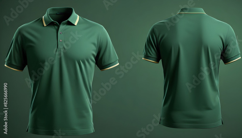 Front and back dark green polo shirt mockup 9