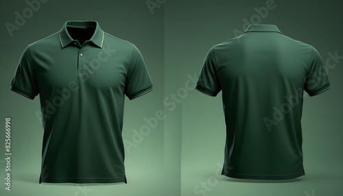 Front and back dark green polo shirt mockup 10