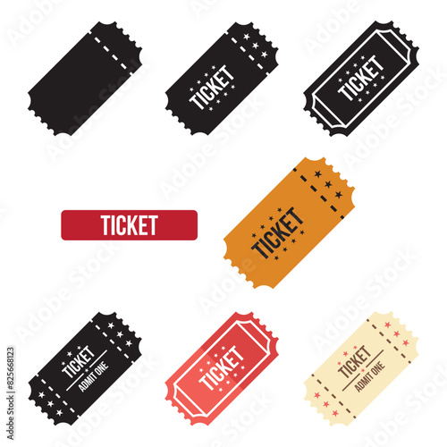 Flat Ticket icon set. symbol vector Illustration.