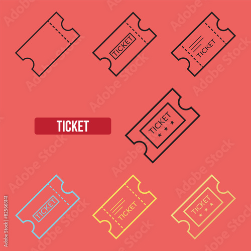 Flat Ticket icon set. symbol vector Illustration.
