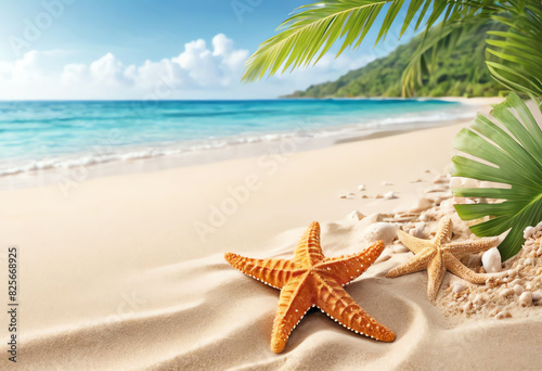 starfish on beach background landscape with copy space