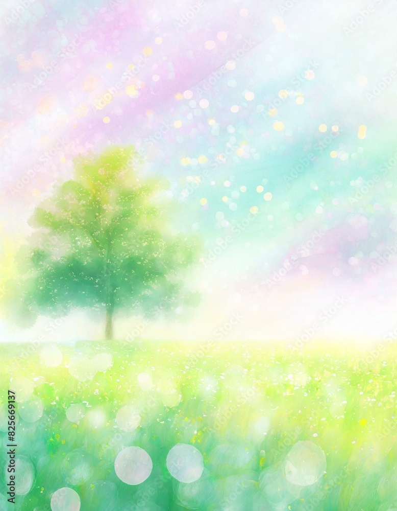 Obraz premium 美しい煌めく草原のイラスト背景