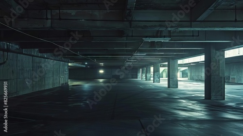 abandoned concrete labyrinth moody atmospheric shot of empty parking garage abstract photo
