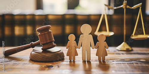 "Family Law Concept with Gavel and Wooden Figures | Legal Representation and Family Justice Symbol"