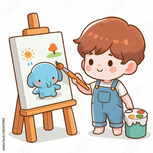 Vector Illustration of Boy Painting