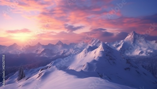 A stunning dramatic sky with vibrant snow winter frozen mountains landscape  beautiful sunset view  cool place in Antarctica