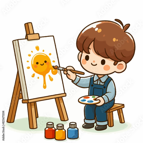 Vector Illustration of Boy Painting Sun