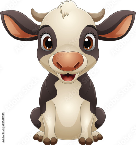 Cartoon happy little cow sitting