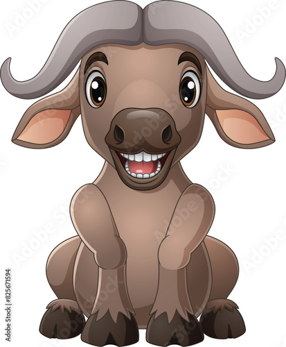 Cartoon African buffalo isolated on white background 
