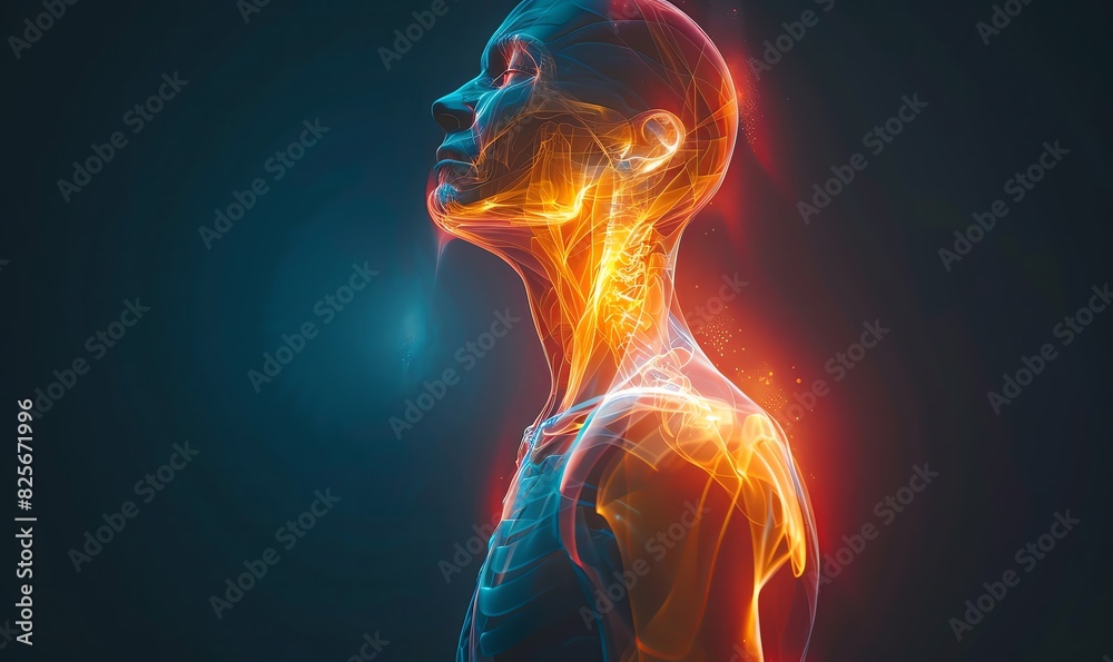 human shoulder pain with glowing aura on dark background, close up, medical concept for hospital or beauty clinic banner design. human shoulder pain with glowing aura on dark background, close up, medical concept for hospital or beauty clinic banner design.