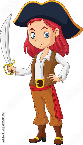 Cartoon pirate girl holding a sword