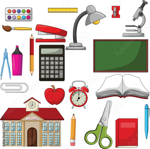 Cartoon school supplies collection set