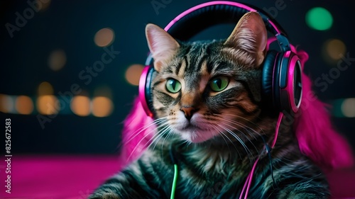 cat wearing a headphone