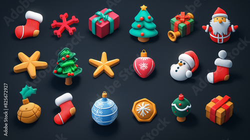 Asset of Christmas for ui game isolation on dark background, Illustration.