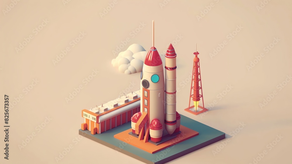 Obraz premium Isometric Rocket Illustration in 3D