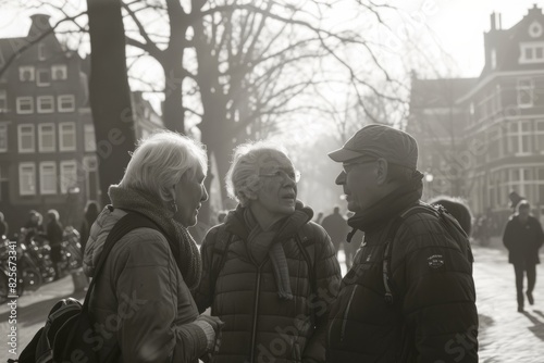 Elderly couple walking in the center of Amsterdam.