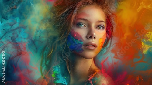 A Beautiful Girl Played With Colors, Embracing Creativity And Self-Expression, Hd Images © VizGen