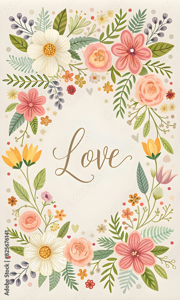 A unique and diverse greeting card template that captures the essence of love and friendship through a visually descriptive colors rendering, featuring delicate florals and whimsical calligraphy. A unique and diverse greeting card template that captures the essence of love and friendship through a visually descriptive colors rendering, featuring delicate florals and whimsical calligraphy.
