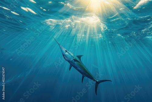 marlin fish dive on under water of sea 