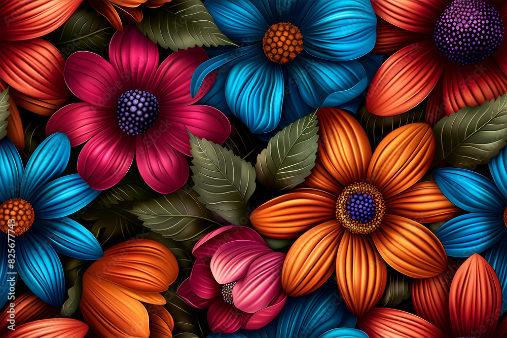 A colorful flower arrangement with a variety of colors including pink, blue A colorful flower arrangement with a variety of colors including pink, blue