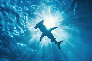 hammerhead shark dive on sea under water view