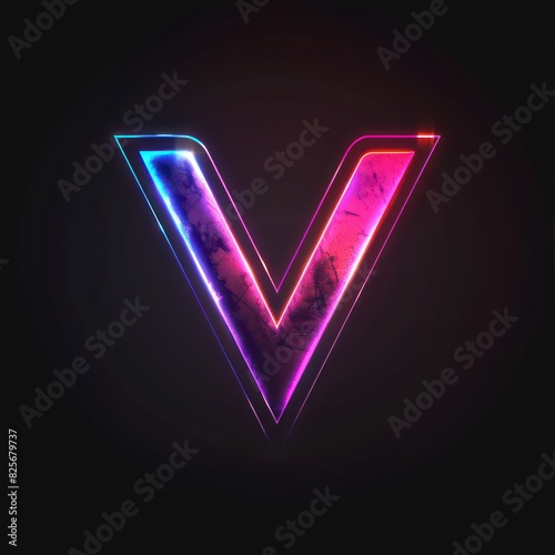 v capital futuristic letter on a black background