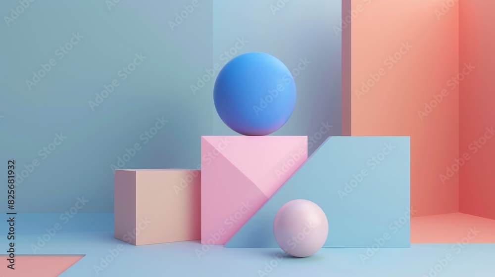 A minimalistic 3D rendering of geometric shapes in Pantone highlighting a sleek and contemporary design approach A minimalistic 3D rendering of geometric shapes in Pantone highlighting a sleek and contemporary design approach