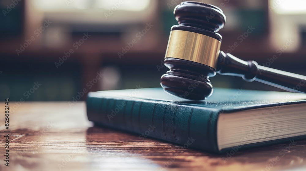 Classic wooden gavel lying on top of a thick legal code book Classic wooden gavel lying on top of a thick legal code book