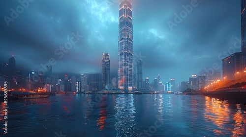International Commerce Centre Skyscraper Reigns Over Hong Kongs Vibrant Nighttime Cityscape photo