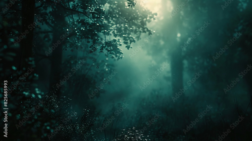 forest, a bright light in the distance, a heartwarming feeling, dark green and light tones forest, a bright light in the distance, a heartwarming feeling, dark green and light tones