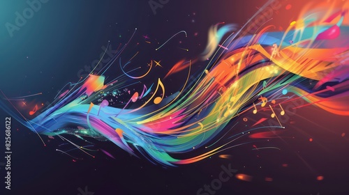 abstract wallpaper with musical graphic elements and geometric vivid gradient color shapes