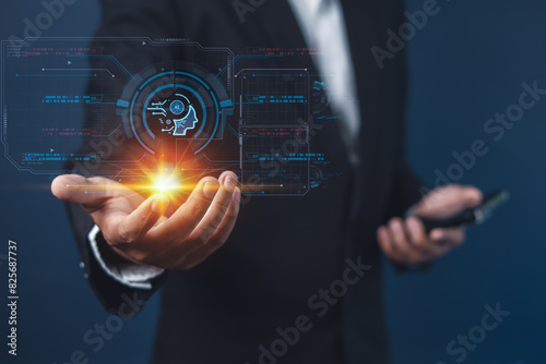  Artificial Intelligence ,Ai technology,. man using technology smart robot AI, artificial intelligence by enter command prompt for generates something, Futuristic technology transformation.  photo