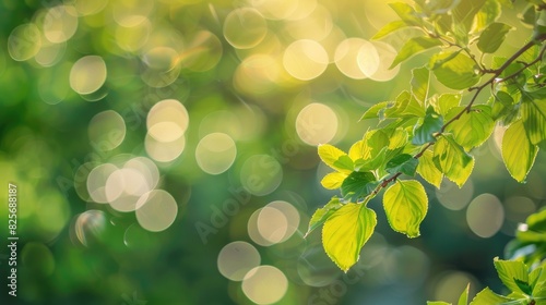 Blurred background with bokeh in abstract natural green hues