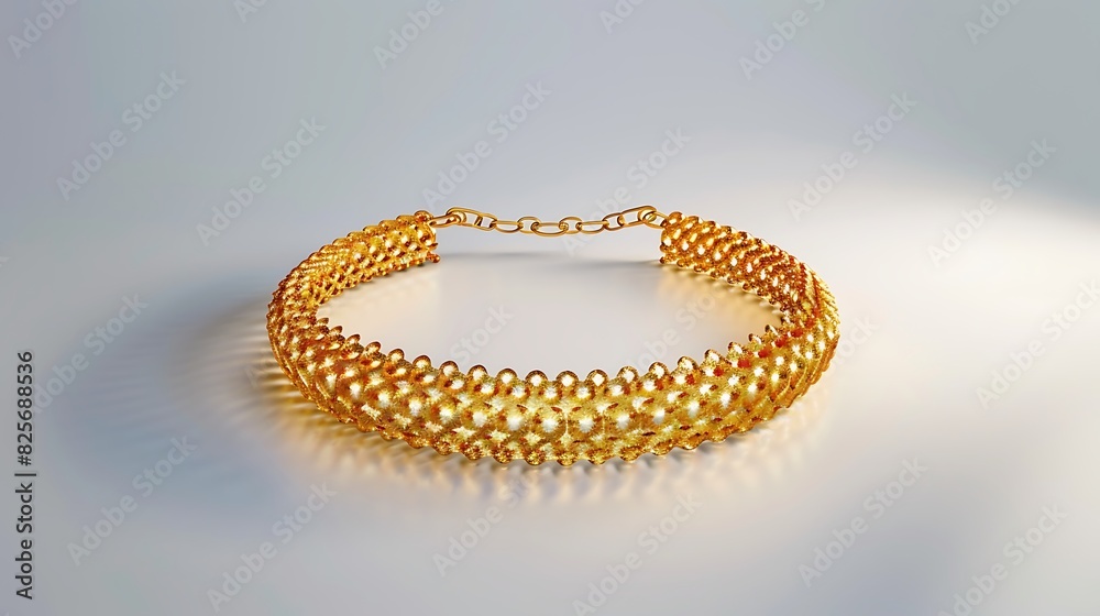 A shimmering gold necklace elegantly displayed on a pure white background, symbolizing grace and grandeur.