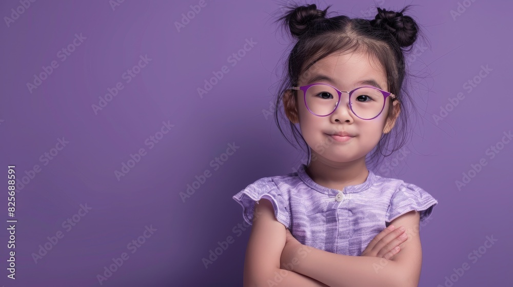 A Little Chinese Girl Wearing Eyeglasses Posed With Crossed Hands Against A Purple Background, Exuding Confidence And Charm, Hd Images A Little Chinese Girl Wearing Eyeglasses Posed With Crossed Hands Against A Purple Background, Exuding Confidence And Charm, Hd Images