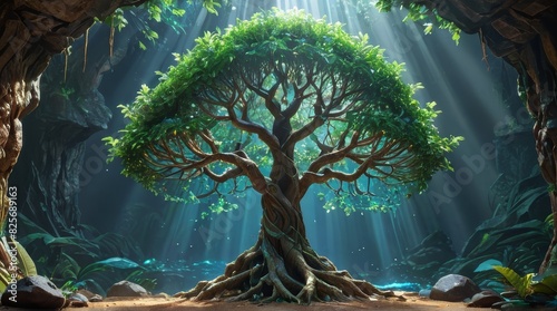 Fototapeta Naklejka Na Ścianę i Meble -  Enchanted Crystal Tree of Life in a Mystical Jungle Cavern