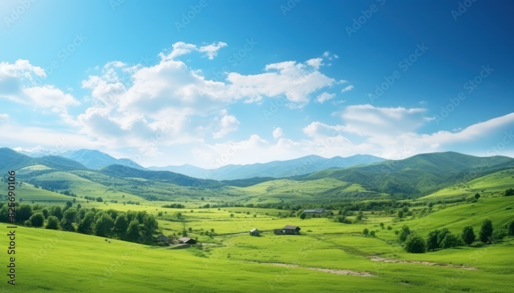 A stunning spring day landscaping views of fertile land surrounded beautiful green vegetation, wide stretches of hills and mountains with clear skies in spring A stunning spring day landscaping views of fertile land surrounded beautiful green vegetation, wide stretches of hills and mountains with clear skies in spring