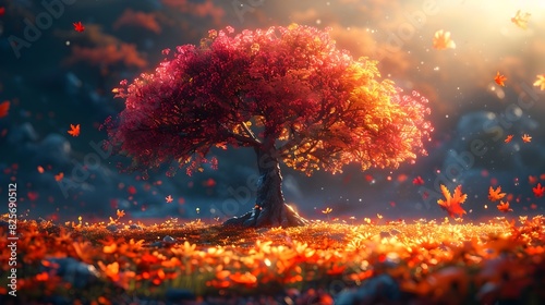 Vibrant Stylized Tree Showcasing Autumns Colorful Foliage
