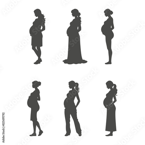 Pregnant woman silhouettes collection. Motherhood sign. Pregnancy symbol