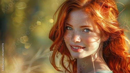 A Portrait Of A Vibrant, Red-Haired Girl With A Radiant Smile, Her Eyes Twinkling With Joy, Captured Against A Soft, Natural Backdrop, Hd Images
