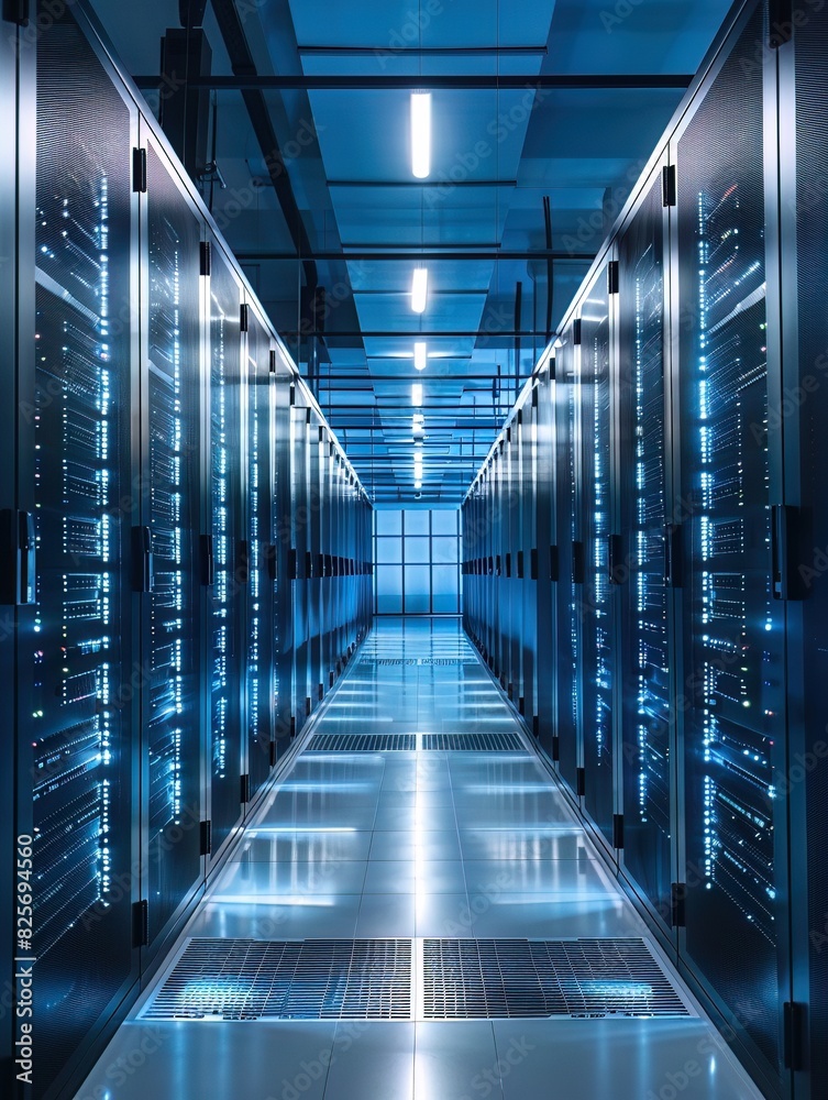 Bank data center with advanced cybersecurity measures to protect customer information